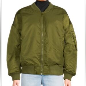 Good American Olive Green Satin Utility Bomber Jacket